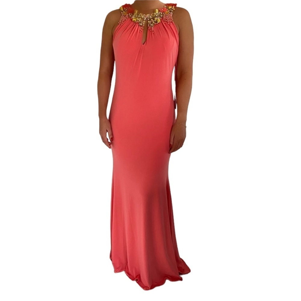 Jovani Evening Gown with Embellished Neckline Pink